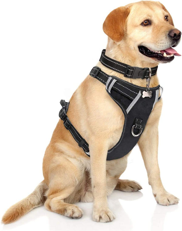 No Pull, Pet Harnesses with Dog Collar, Adjustable Reflective Oxford Outdoor Vest, Front/Back Leash Clips