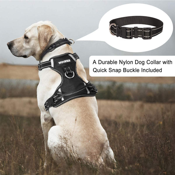 No Pull, Pet Harnesses with Dog Collar, Adjustable Reflective Oxford Outdoor Vest, Front/Back Leash Clips