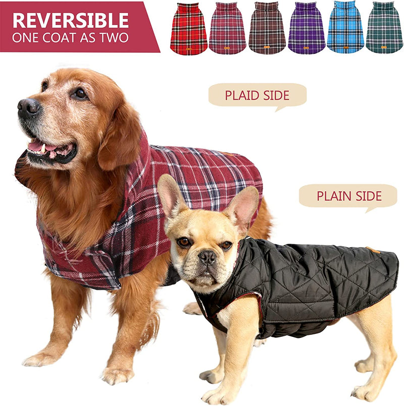 Cozy Waterproof Windproof Reversible British Style Plaid Dog Vest , Warm Dog Apparel for Cold Weather