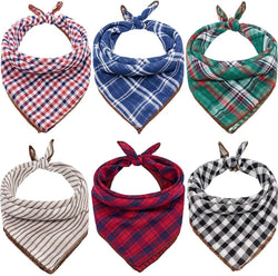 6PCS Birthday Gift Washable Green Black Brown Blue Red Square Plaid Printing Dog Bib